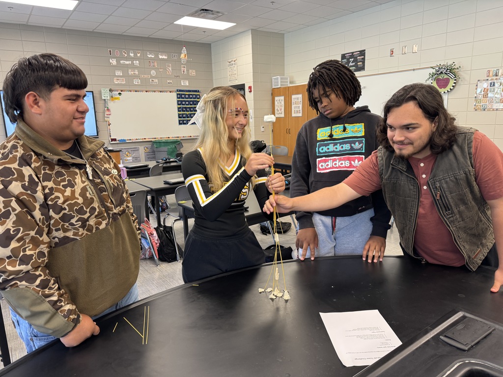 Image showing 🌟 Students in Mrs. Hendrix’s High School Transition class put their employability skills to the test with the Spaghetti & Marshmallow Tower Challenge! 🍝✨ This hands-on activity focused on teamwork, problem-solving, and communication—key skills that prepare our students for success beyond the classroom. 💡🙌 #TigerPride #EmployabilitySkills #Teamwork #TheDen