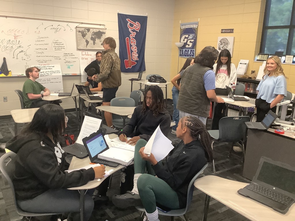 Image showing 👏📚 Students in Coach Lanier's Advanced World History class stepped back in time to the French Revolution!✨ They each took on roles as members of the Three Estates — the clergy, the nobles, and the commoners. After researching their roles, students came together in groups to defend their stances and explain the arguments and discontent that fueled one of history’s most pivotal revolutions. 💬⚖️ We are proud of our Claxton High School Tigers for diving deep into history while showing off their black & gold spirit! 🖤💛🐅 #ClaxtonTigers #WorldHistory #FrenchRevolution #TigerPride #BlackAndGold #HandsOnLearning #CHS