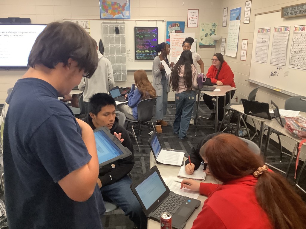 Image showing 👏📚 Students in Coach Lanier's Advanced World History class stepped back in time to the French Revolution!✨ They each took on roles as members of the Three Estates — the clergy, the nobles, and the commoners. After researching their roles, students came together in groups to defend their stances and explain the arguments and discontent that fueled one of history’s most pivotal revolutions. 💬⚖️ We are proud of our Claxton High School Tigers for diving deep into history while showing off their black & gold spirit! 🖤💛🐅 #ClaxtonTigers #WorldHistory #FrenchRevolution #TigerPride #BlackAndGold #HandsOnLearning #CHS