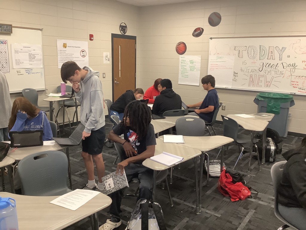 Image showing 👏📚 Students in Coach Lanier's Advanced World History class stepped back in time to the French Revolution!✨ They each took on roles as members of the Three Estates — the clergy, the nobles, and the commoners. After researching their roles, students came together in groups to defend their stances and explain the arguments and discontent that fueled one of history’s most pivotal revolutions. 💬⚖️ We are proud of our Claxton High School Tigers for diving deep into history while showing off their black & gold spirit! 🖤💛🐅 #ClaxtonTigers #WorldHistory #FrenchRevolution #TigerPride #BlackAndGold #HandsOnLearning #CHS