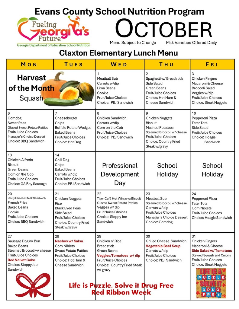 CES Lunch Menu