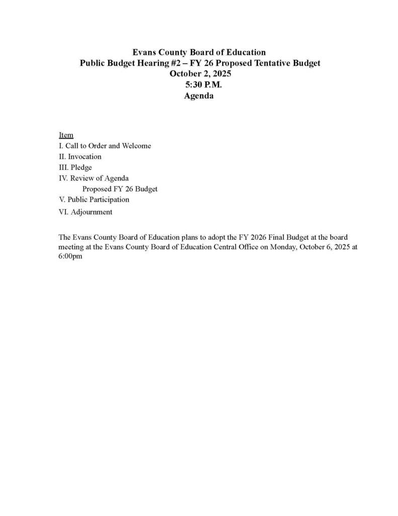 Budget Hearing Agenda