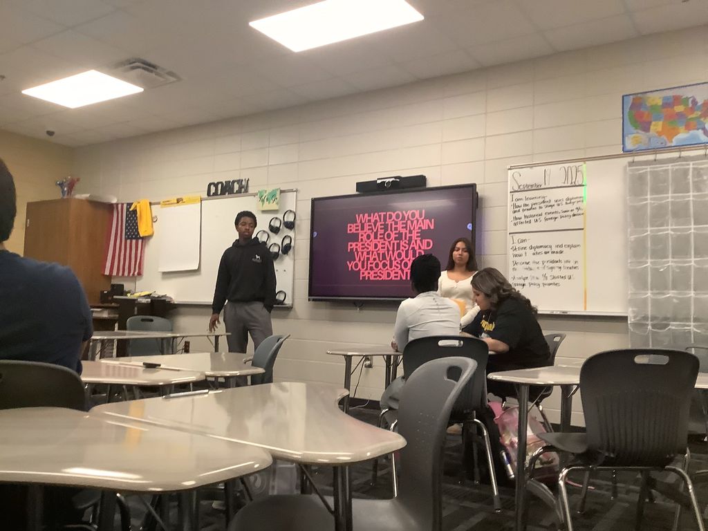 Image showing 📚✨ Our Government students FLIPPED the classroom this week! Instead of just sitting back and listening, they became the teachers—planning lessons, leading activities, and even creating assessments for their peers. 👩‍🏫👨‍🏫  This project gave students the chance to take ownership of their learning, strengthen communication & teamwork, and engage deeply with content they’ll see again on benchmarks. 💡🙌  They taught each other: 🏛 Legislative Branch – Bicameral legislature & how a bill becomes a law 🇺🇸 Executive Branch – Roles of the president & the line of succession ⚖️ Judicial Branch – Court jurisdiction & judicial activism vs. restraint  We’re so proud of the creativity, leadership, and collaboration our students demonstrated! 🐾💛🖤  #TheDen #ClaxtonHighSchool #BlackAndGold #StudentLeaders #ActiveLearning #CHSGovernment