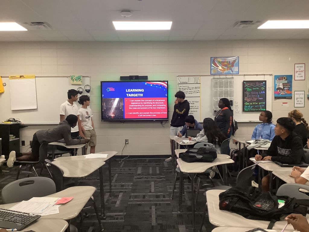 Image showing 📚✨ Our Government students FLIPPED the classroom this week! Instead of just sitting back and listening, they became the teachers—planning lessons, leading activities, and even creating assessments for their peers. 👩‍🏫👨‍🏫  This project gave students the chance to take ownership of their learning, strengthen communication & teamwork, and engage deeply with content they’ll see again on benchmarks. 💡🙌  They taught each other: 🏛 Legislative Branch – Bicameral legislature & how a bill becomes a law 🇺🇸 Executive Branch – Roles of the president & the line of succession ⚖️ Judicial Branch – Court jurisdiction & judicial activism vs. restraint  We’re so proud of the creativity, leadership, and collaboration our students demonstrated! 🐾💛🖤  #TheDen #ClaxtonHighSchool #BlackAndGold #StudentLeaders #ActiveLearning #CHSGovernment