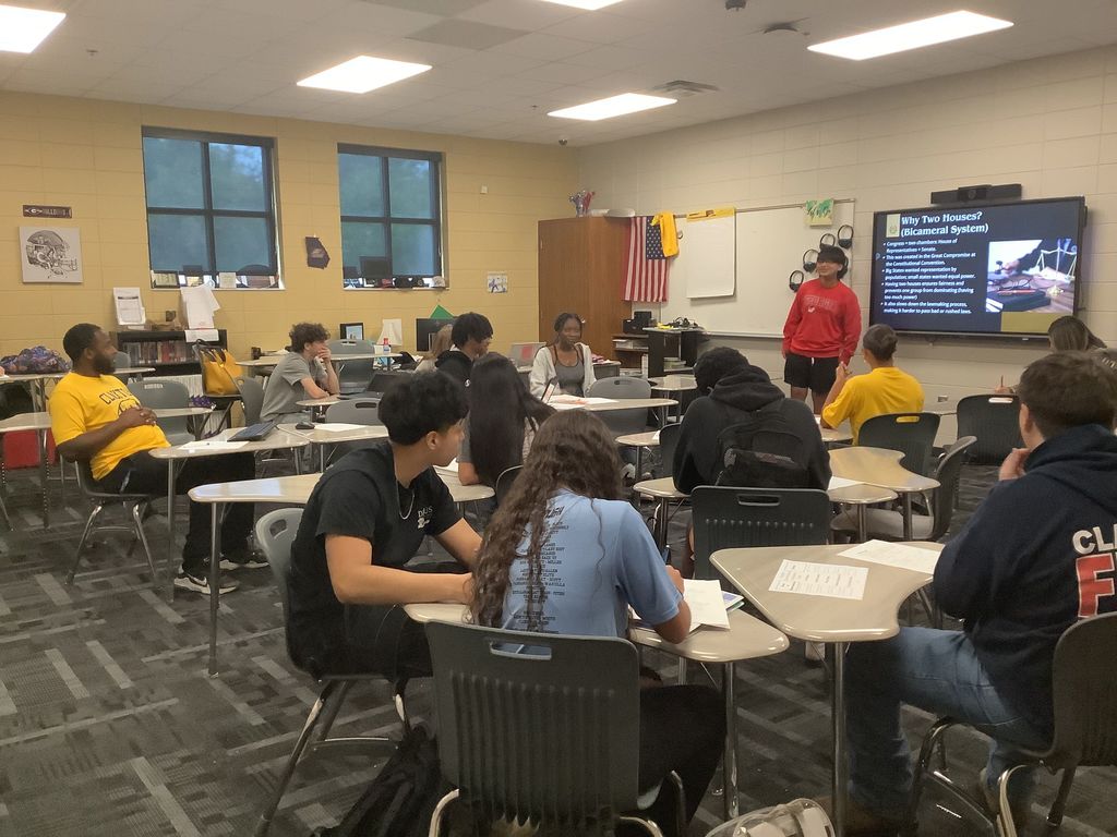 Image showing 📚✨ Our Government students FLIPPED the classroom this week! Instead of just sitting back and listening, they became the teachers—planning lessons, leading activities, and even creating assessments for their peers. 👩‍🏫👨‍🏫  This project gave students the chance to take ownership of their learning, strengthen communication & teamwork, and engage deeply with content they’ll see again on benchmarks. 💡🙌  They taught each other: 🏛 Legislative Branch – Bicameral legislature & how a bill becomes a law 🇺🇸 Executive Branch – Roles of the president & the line of succession ⚖️ Judicial Branch – Court jurisdiction & judicial activism vs. restraint  We’re so proud of the creativity, leadership, and collaboration our students demonstrated! 🐾💛🖤  #TheDen #ClaxtonHighSchool #BlackAndGold #StudentLeaders #ActiveLearning #CHSGovernment