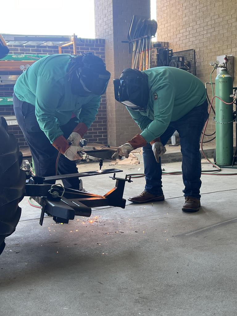 Image showing 👨‍🏭🔥Mr. Chase Turner’s Agriculture Mechanics class at CHS is learning the importance of proper Personal Protective Equipment (PPE) ✅ and what does NOT count as PPE 🚫. Students began hands-on training with the cutting torch by practicing safe techniques while cutting metal. 🔥They have also learned how to use a cutting torch on different thicknesses of metal, building skill and confidence with every cut! 💪⚙️  Way to go, Tigers! 🐅💛🖤  #TheDEN #ClaxtonHighSchool #Tigers #BlackAndGold #AgMechanics #HandsOnLearning #PPE #SafetyFirst #CTAE