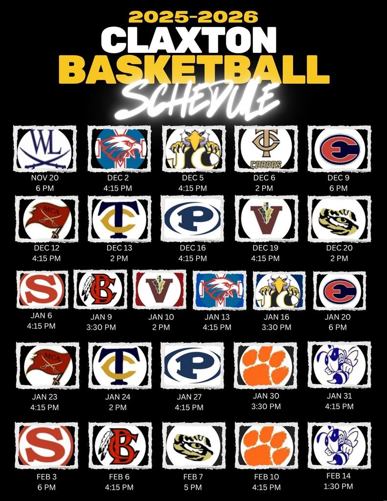 Claxton High School Basketball Schedule 2025-2026