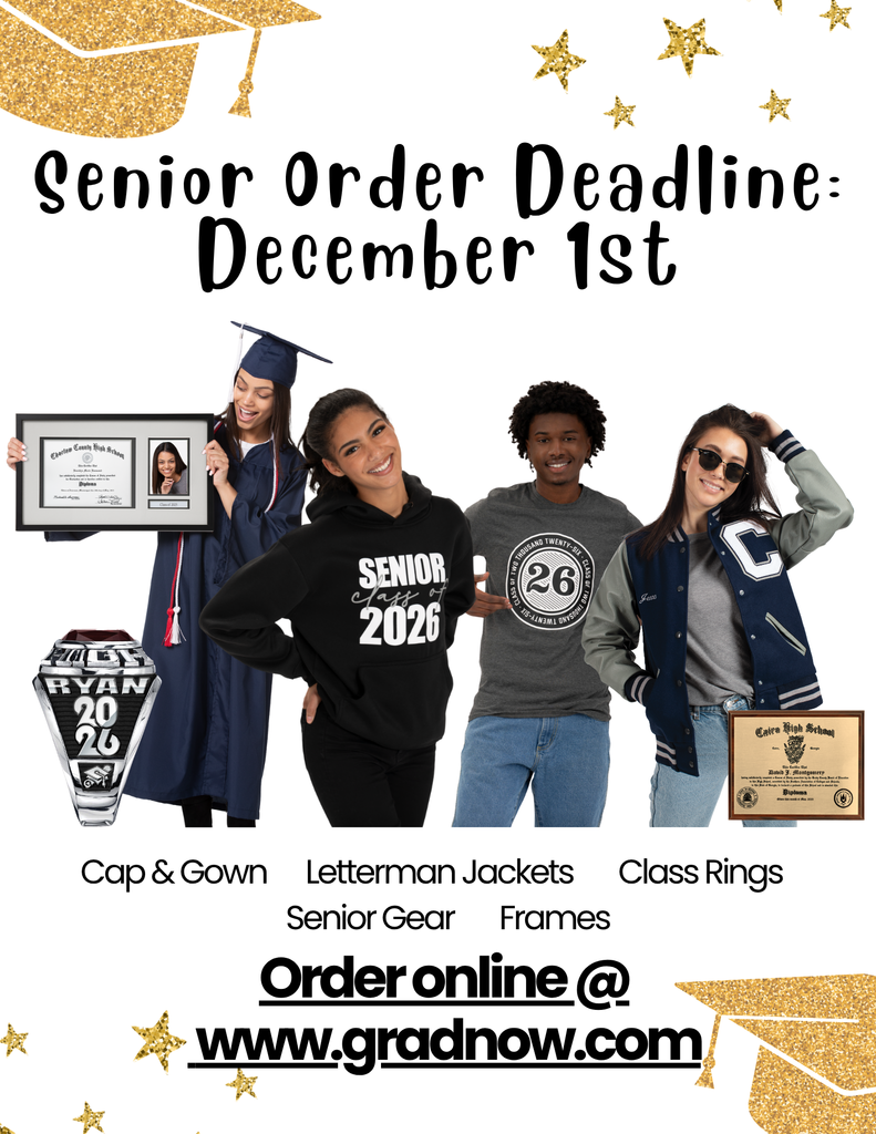 Image showing ATTENTION, CLASS OF 2026! 🚨🖤💛  DEADLINE: DECEMBER 1ST! 🗓️  Don't miss your chance to order:  Cap & Gown  Class Ring  Letterman Jacket  Frames, and other senior gear!  Order everything you need for graduation and beyond now: www.gradnow.com  Go Tigers, Class of 2026! 🖤💛   #ClassOf2026 #SeniorGear #Deadline #Graduation #BlackAndGold