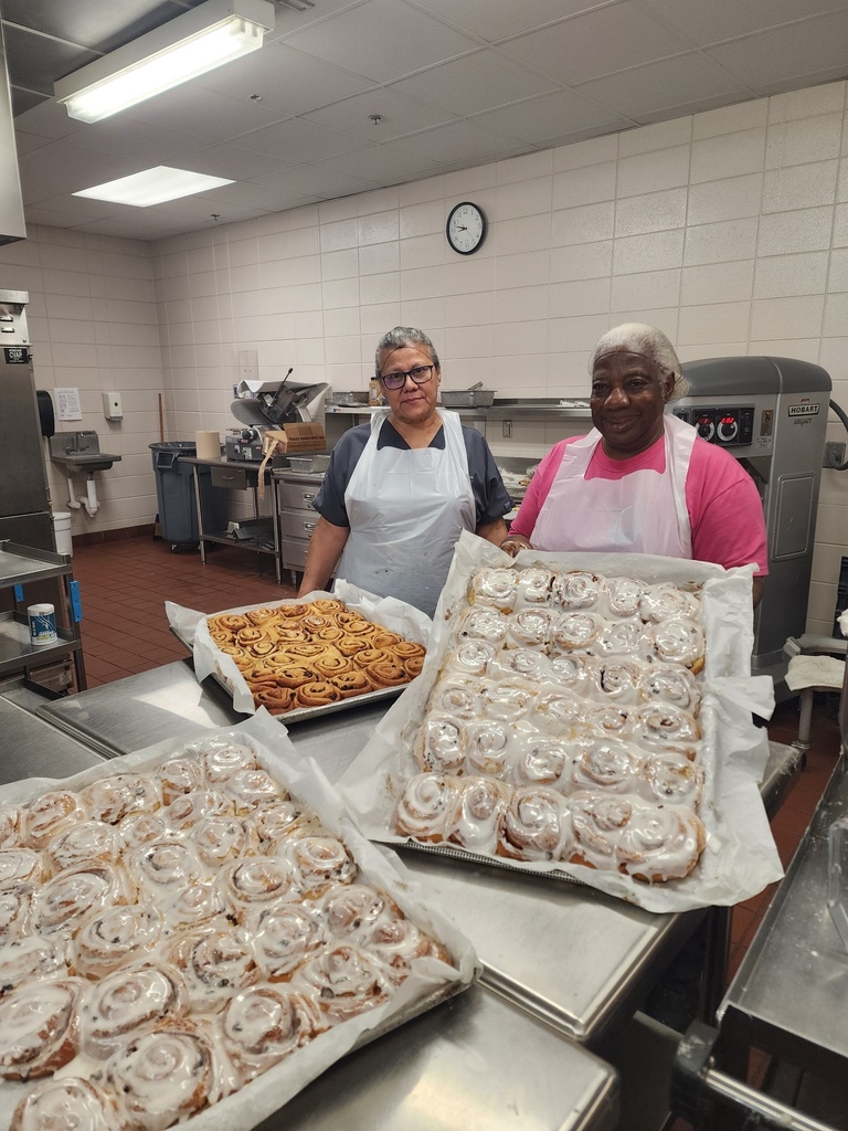The school nutrition staff in the Claxton Middle/High School kitchen have been hard at work today making cinnamon rolls for tomorrow.