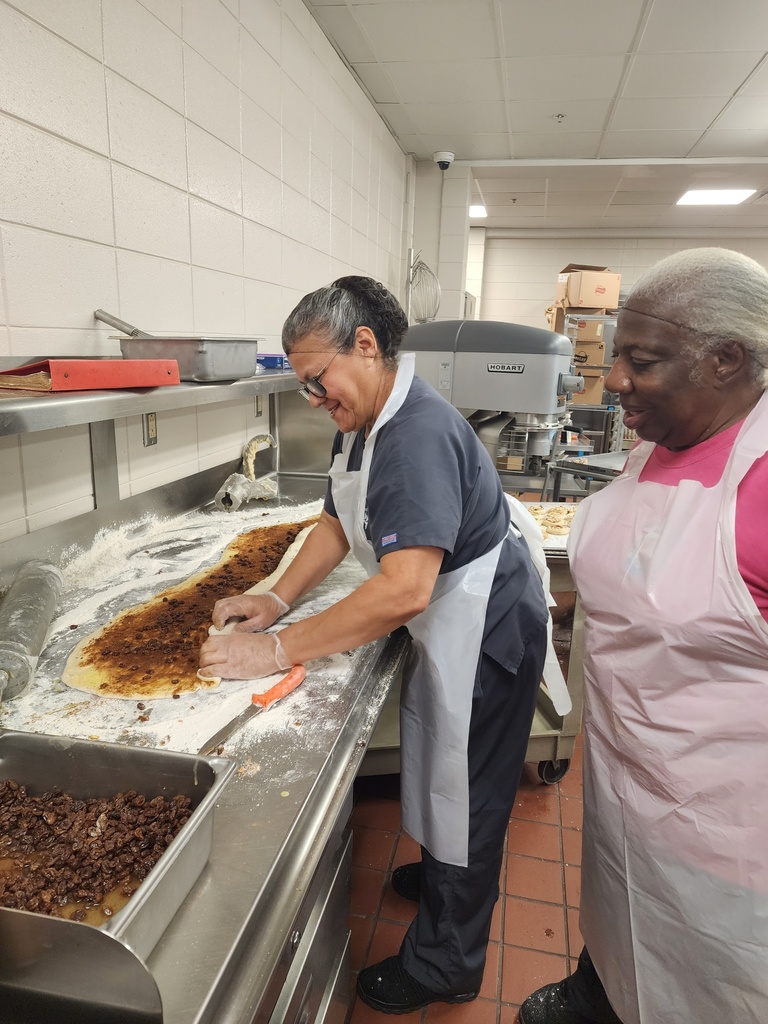 The school nutrition staff in the Claxton Middle/High School kitchen have been hard at work today making cinnamon rolls for tomorrow.