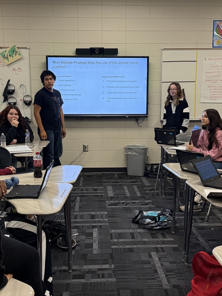 Image showing Deep Dive into WWII History! 🧠  Coach Lanier's class has been examining the complex history of Japan, tracing its path from a traditional state to an empire and finally to a democracy. Students covered Japan's reasoning for bombing Pearl Harbor and the intense battles in the Pacific Theater. 🚢  Aftere a lesson focused on the United States' decision to use the atomic bomb, students then engaged in a thoughtful and rigorous debate on whether the use of the bomb was historically justified. This is critical thinking in action! 💡 #WorldHistory #WWII #AtomicBombDebate #CriticalThinking 📚