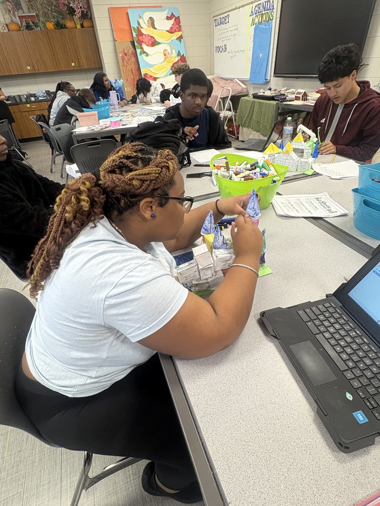 Image showing Geometry Comes to Life! 🏰🐉  Students in Mrs. Selph's, Mrs. Cook's, and Mrs. Francis's Geometry classes recently wrapped up an exciting hands-on project that combined math, storytelling, and design!  Using their knowledge of volume, surface area, and dilations, students created custom 3D castles and critters from self-designed nets. Each model was paired with a unique narrative story, bringing their mathematical creations to life through creativity and imagination. This project truly shows that math is all around us! 📐✨  #Geometry #MathIsFun #VolumeAndSurfaceArea #Dilations #HandsOnLearning 🖤💛