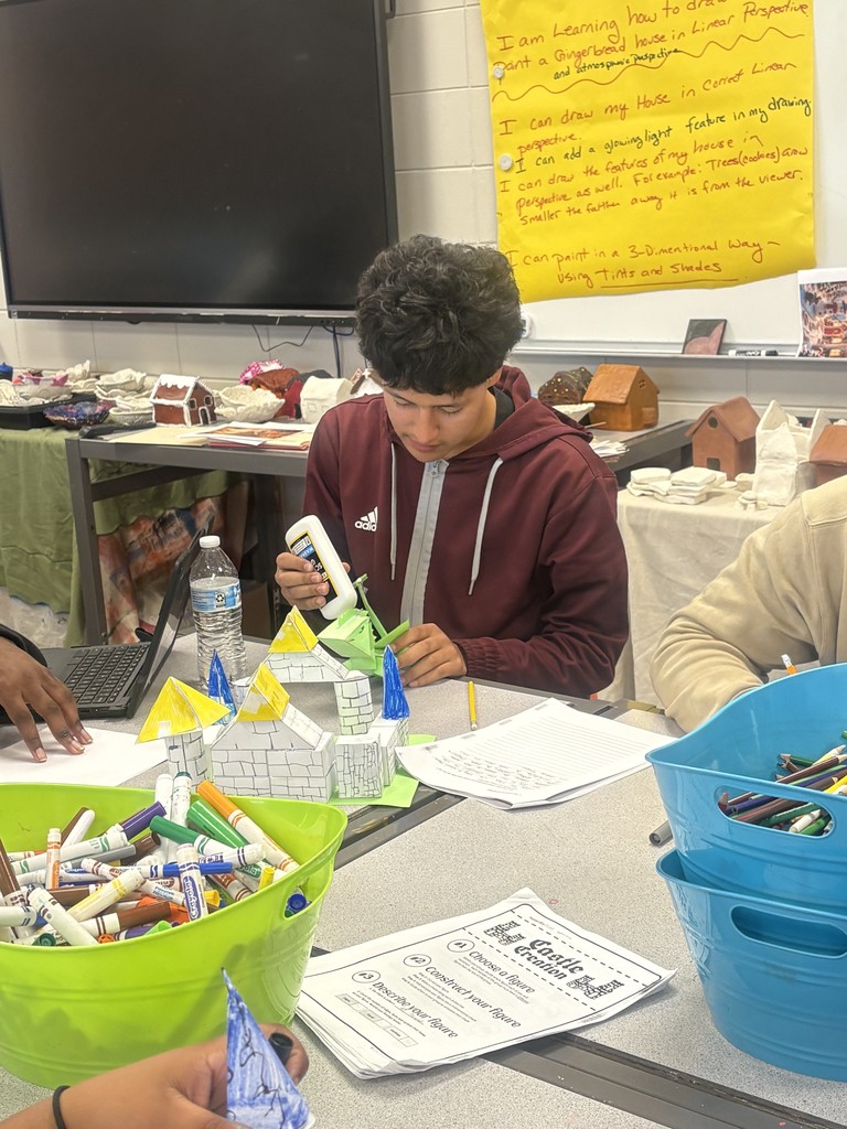 Image showing Geometry Comes to Life! 🏰🐉  Students in Mrs. Selph's, Mrs. Cook's, and Mrs. Francis's Geometry classes recently wrapped up an exciting hands-on project that combined math, storytelling, and design!  Using their knowledge of volume, surface area, and dilations, students created custom 3D castles and critters from self-designed nets. Each model was paired with a unique narrative story, bringing their mathematical creations to life through creativity and imagination. This project truly shows that math is all around us! 📐✨  #Geometry #MathIsFun #VolumeAndSurfaceArea #Dilations #HandsOnLearning 🖤💛