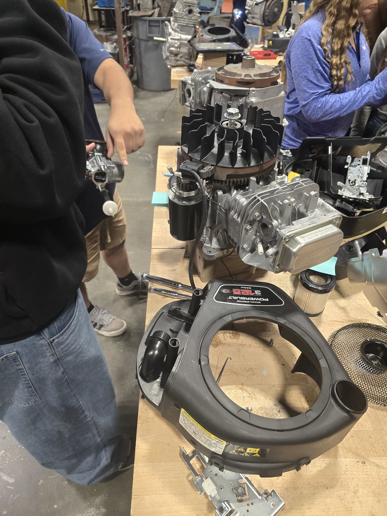 Image showing Future Mechanics at Work! 🔧🚜 Mr. Turner's Agriculture Mechanics class is getting deep into the inner workings of an engine! Students are gaining invaluable hands-on experience by learning how to disassemble an engine completely, understand its components, and then reassemble it correctly. 💡 This essential skill teaches precision, problem-solving, and the foundational engineering principles required for success in agricultural equipment maintenance. Great job, mechanics! #TheDEN #AgMechanics #EngineRepair #HandsOnLearning #SkilledTrades #MrTurnersClass 🖤💛
