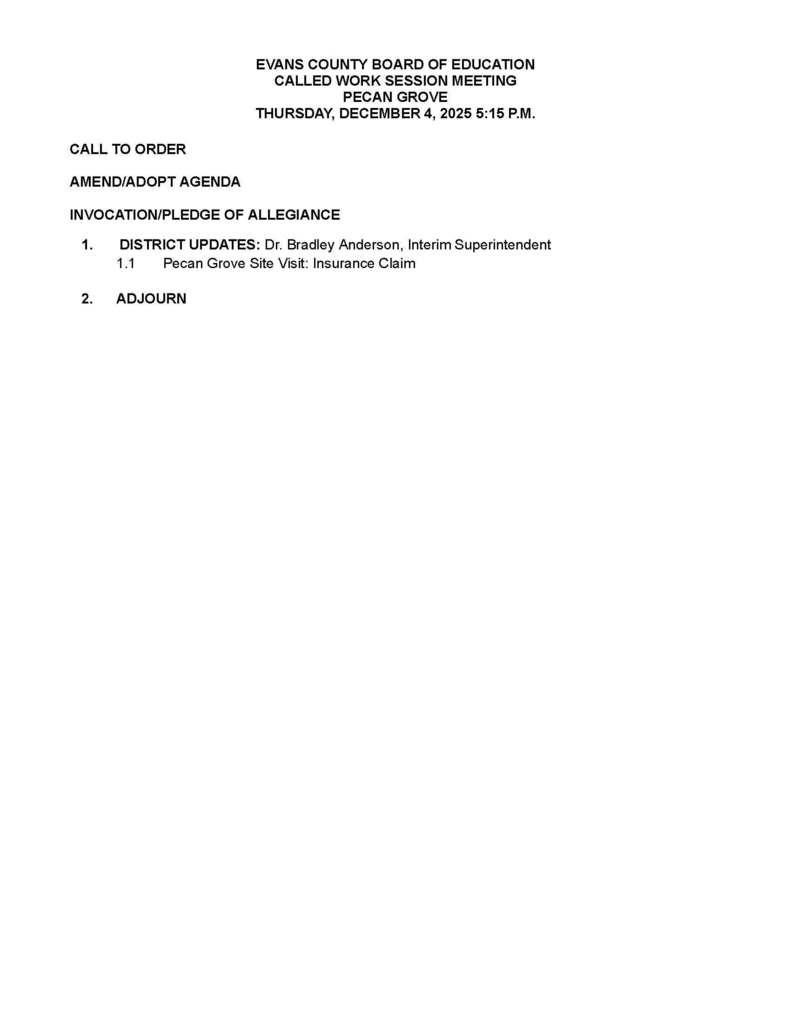 Called Work Session Agenda