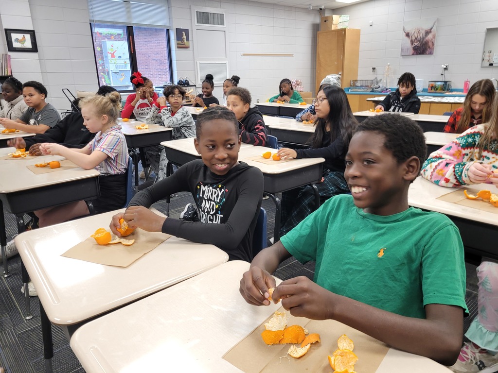 Pictures of Harvest of the Month citrus lesson in Ms. Kearney's class.