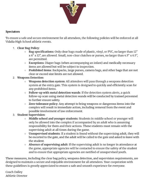 Vidalia High Spectator Information