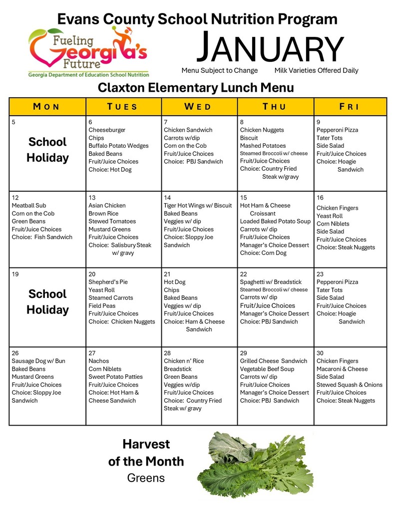 CES January Lunch Menu