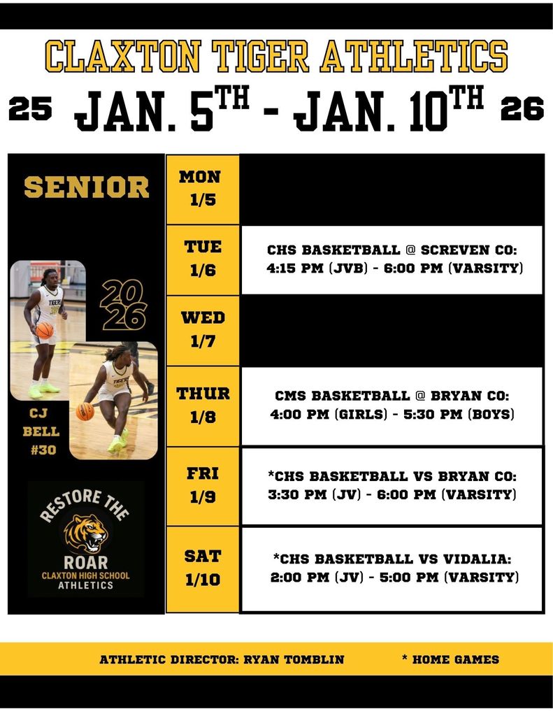 Weekly Athletic Schedule for January 5th - January 10th