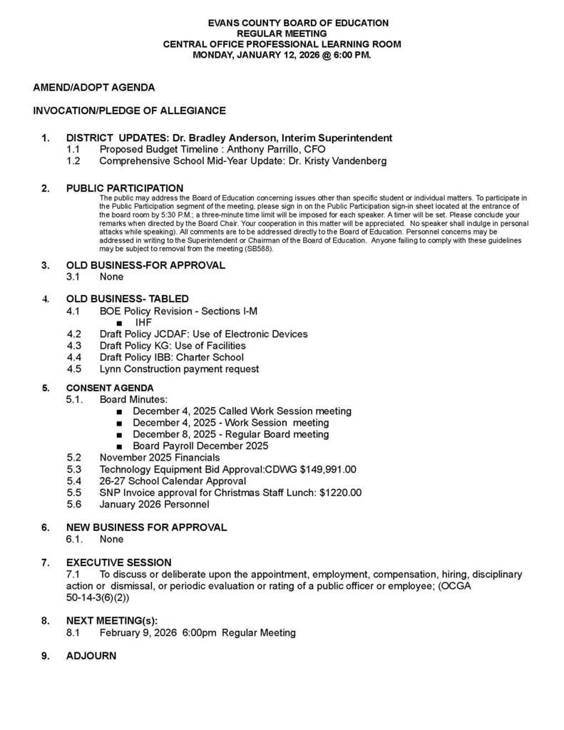 Regular Meeting Agenda