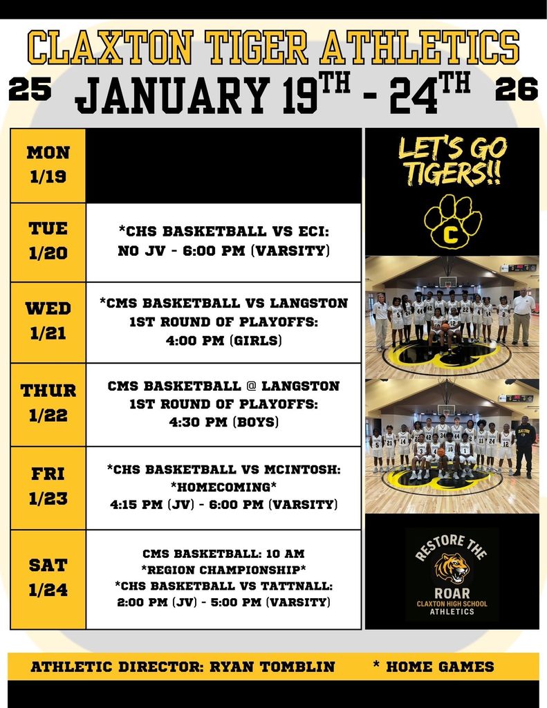 Claxton Tiger Athletics Week of January 19th-24th