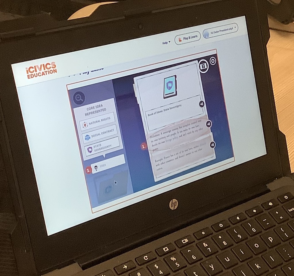 Students using iCivics for a task in class.