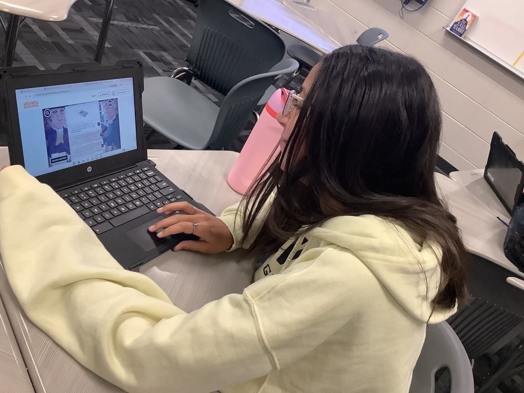 Students using iCivics for a task in class.