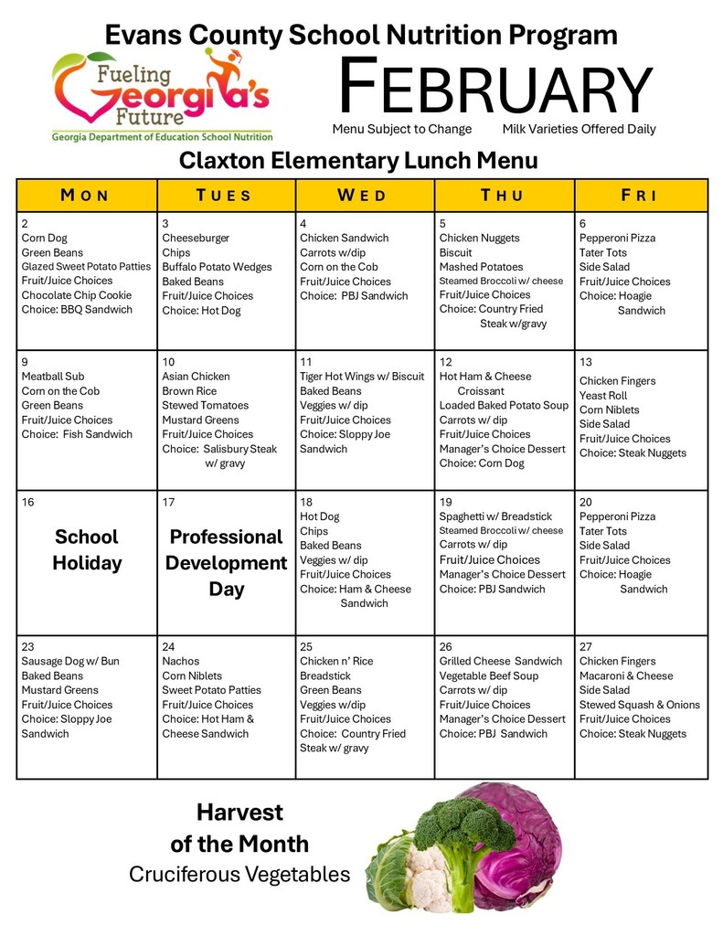 CES February Lunch Menu