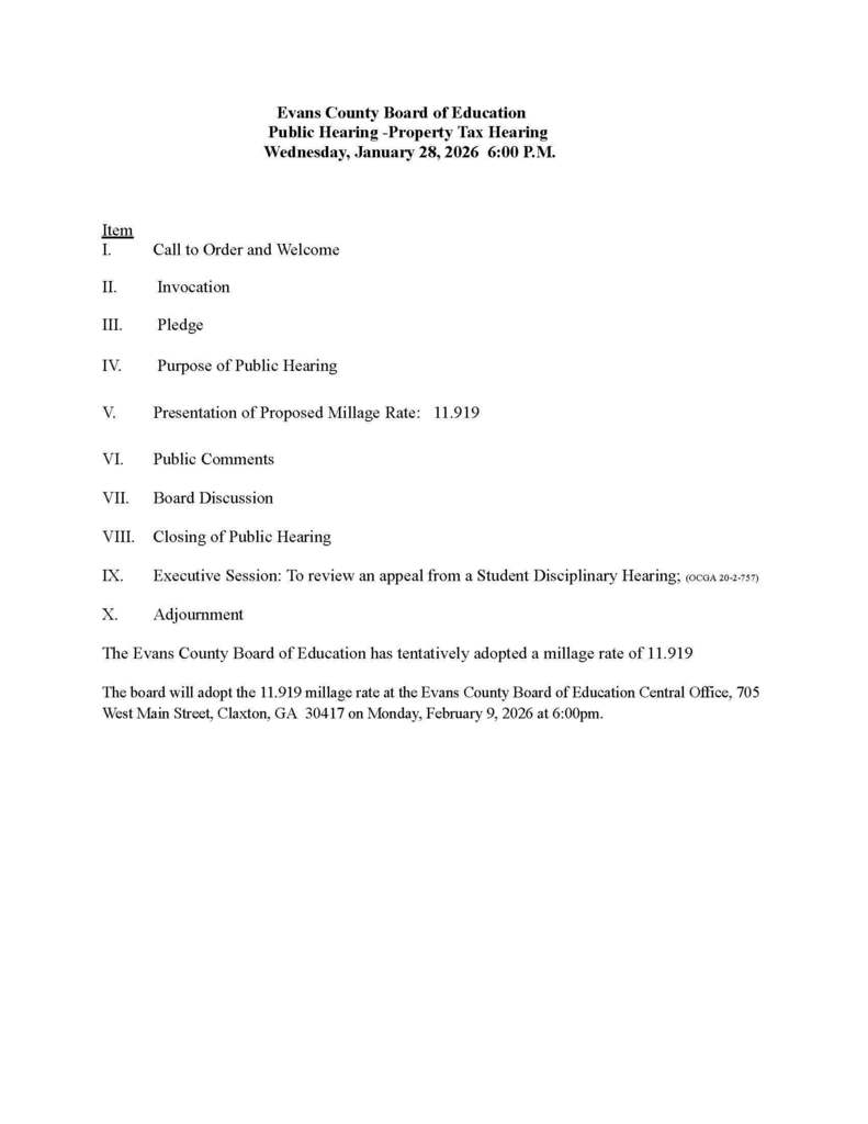 Property Tax Hearing Agenda