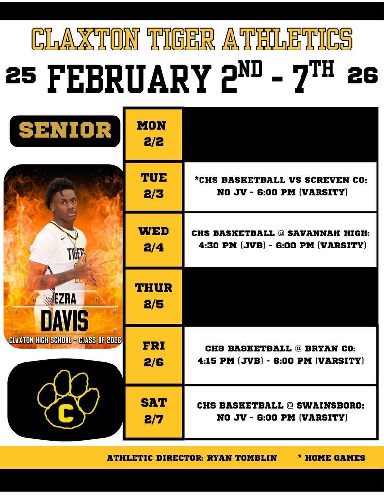Weekly Athletic Schedule Feb 2-7