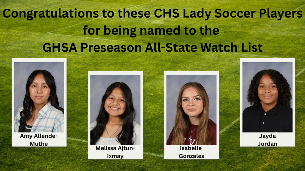 Image showing ⚽️Congratulations to 4 of our Lady Tigers Soccer Players! ⚽️  We are beyond proud to announce that four of our standout athletes have been named to the GHSA Preseason All-State Watch List! Congratulations to:  🌟 Melissa Atjun – Striker  🌟 Izzy Gonzalez – Striker  🌟 Amy Allende-Muthe – Wing  🌟 Jayda Jordan – Goal Keeper  This honor highlights their elite talent, leadership, and hard work in the classroom. Coach CJ Lanier says it best: "Iron sharpens iron... these young ladies showed off their talents in last year's state playoff. I truly believe they will shine, and I’m so proud of their growth."  We invite everyone in Tiger Nation to come support these amazing ladies, as well as the rest of our CHS Lady Tigers and Tigers soccer players on opening night.  🗓️ WHEN: Tuesday, Feb 10 🕔 TIME: Lady Tigers @ 5:00 PM | Tigers @ 7:00 PM 📍 WHERE: Veterans Memorial Field at Tiger Town Stadium ⚽ OPPONENT: Valdosta  Let’s pack the stands and start the season off right! Go Tigers! 🐯⚽️  #ClaxtonSoccer #LadyTigers #Tigers #OpeningNight #TigerProud