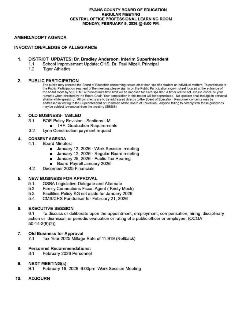 Regular Meeting Agenda