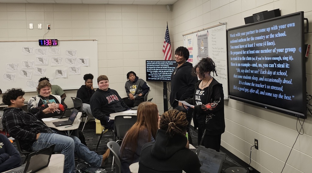Image showing Move over, Francis Scott Key! ✍️🎤  Mr. Lewis' US History students put a new spin on 1812! After learning about the War of 1812 and the birth of our national anthem- The Star-Spangled Banner, students wrote and performed their very own versions.  It’s one thing to memorize history—it’s another to perform it! Great job to all these creative historians. 🐯🥁  #HistoryRemixed #HandsOnLearning #ClaxtonHigh #WarOf1812