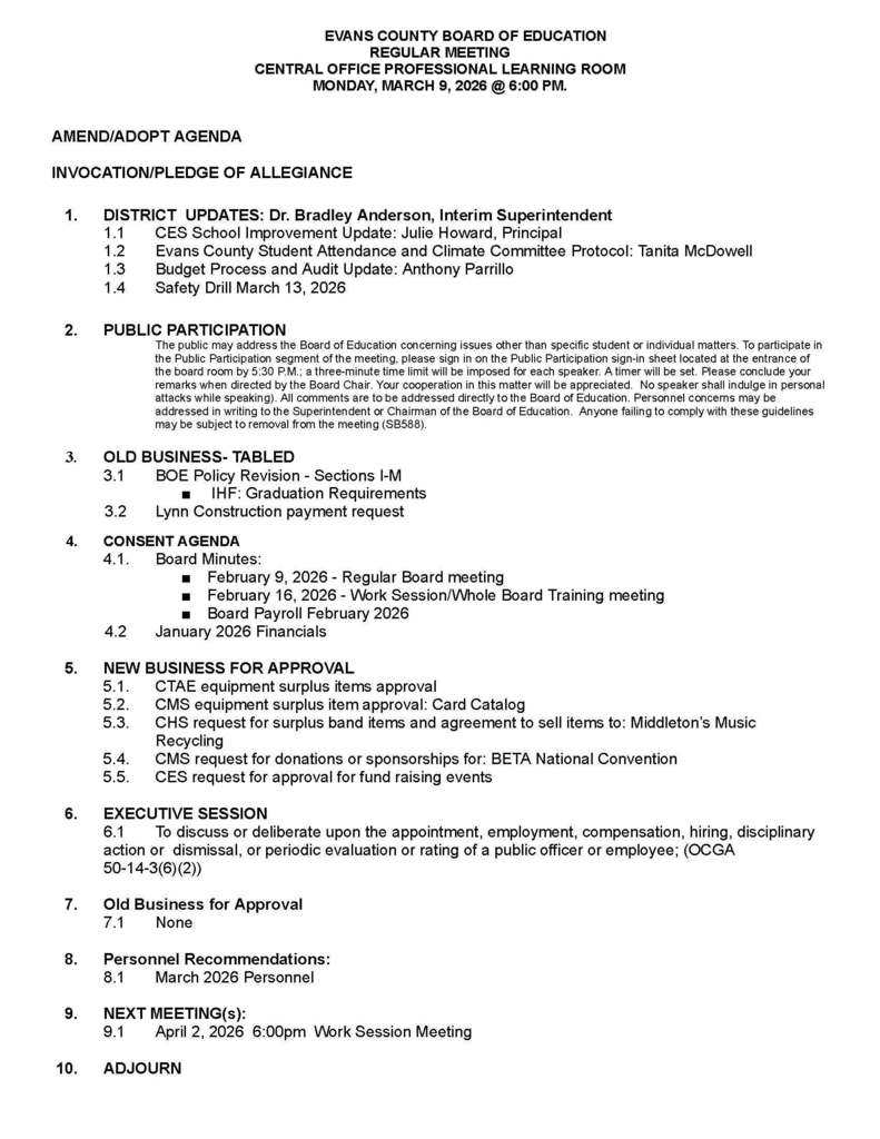 Regular Meeting Agenda