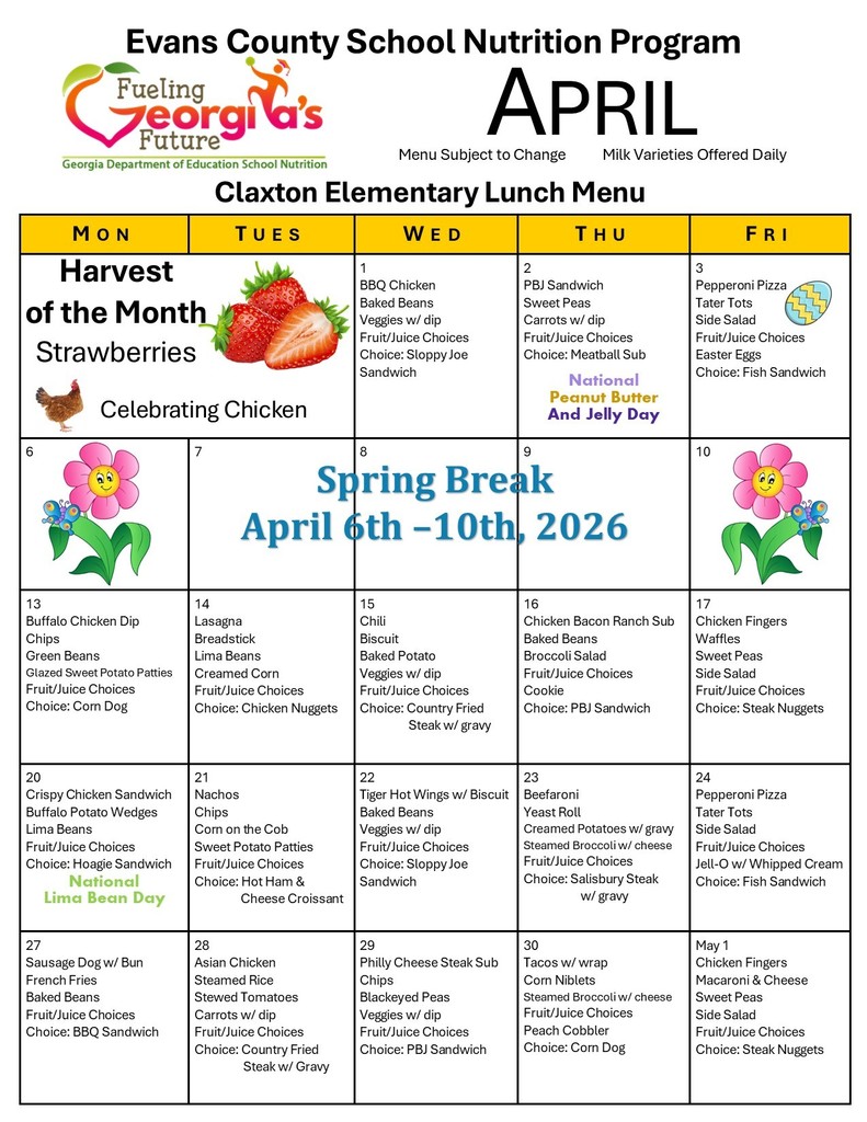 April CES Lunch Menu
