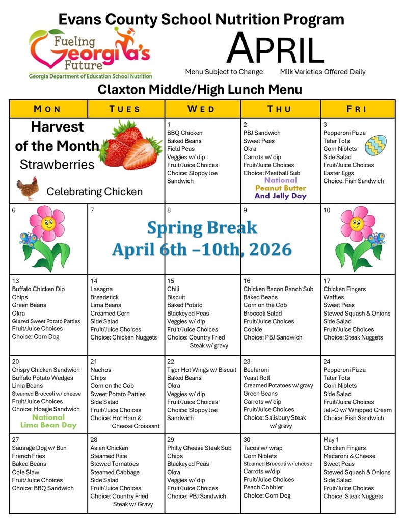 April CMS/CHS Lunch Menu