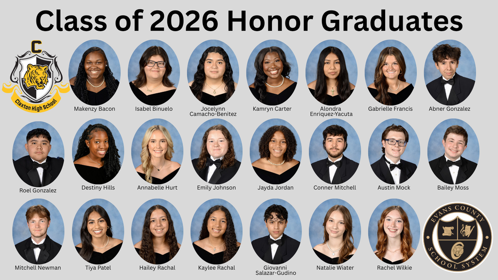 Image showing 🏆 Leading the Way: Announcing the Class of 2026 Valedictorian & Salutatorian and our Honor Graduates! 🎓  It is with immense Tiger Pride that Claxton High School recognizes these Class of 2026 students for their  academic achievements. These students have demonstrated extraordinary dedication, intellectual curiosity, and perseverance throughout their high school careers.  ✨ Valedictorian: Hannah Hendrix ✨ ✨ Salutatorian: Joselin Baltazar-Venegas ✨  Hannah and Joselin, your hard work has brought you to the very top of your class. We cannot wait to hear your words of wisdom at graduation and see the incredible things you will achieve in the future!  We would also like to recognize our Honor Graduates:  Makenzy Bacon  Isabel Binuelo  Jocelynn Camacho-Benitez  Kamryn Carter  Alondra Enriquez-Yacuta  Gabrielle Francis  Abner Gonzalez  Roel Gonzalez  Destiny Hills  Annabelle Hurt  Emily Johnson  Jayda Jordan  Conner Mitchell  Austin Mock  Bailey Moss  Mitchell Newman  Tiya Patel  Hailey Rachel  Kaylee Rachel  Giovanni Salazar-Gudino  Natalie Wiater  Rachel Wilkie  Congratulations to each of you on this well-deserved honor. You have set a high bar for those who follow! These students have maintained the highest academic standards and represent some of the best of CHS. Please join us in congratulating our top scholars! 🐯🖤💛  #ClassOf2026 #Valedictorian #Salutatorian #HonorGraduates #AcademicExcellence #TigerPride
