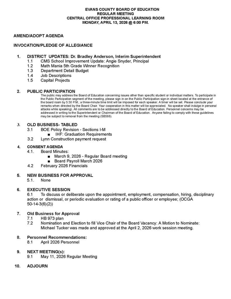 Regular Meeting Agenda