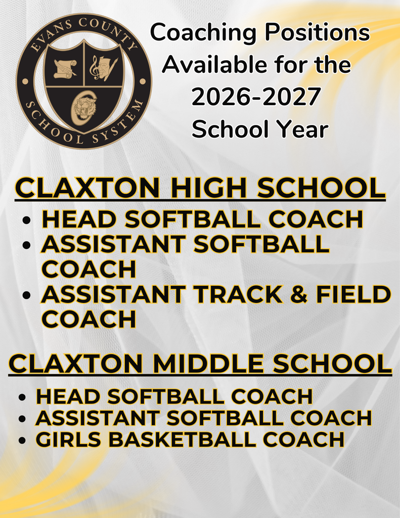Image showing 🐯 ARE YOU READY TO HELP RESTORE THE ROAR? 🐯  Evans County Schools is on the hunt for passionate, high-energy leaders to join our coaching team! We are looking for mentors who believe that "Tiger Pride" is built on the field, in the classroom, and in the community.  If you have the experience to build a competitive program and the heart to develop the "holistic" student-athlete, we want to hear from you.  📍 Claxton Middle School (CMS) Needs:  🥎 Head Softball Coach  🥎 Assistant Softball Coach  🏀 Girls Basketball Coach  📍 Claxton High School (CHS) Needs:  🥎 Head Softball Coach  🥎 Assistant Softball Coach  👟 Assistant Track & Field Coach  Our Philosophy: We value teamwork, discipline, and character. Our coaches are more than just strategists; they are role models committed to life skills and academic success.  📩 TO APPLY: Direct all inquiries and expressions of interest to Ryan N. Tomblin, Evans County District Athletic Director.  Help us build a legacy. Help us #RestoreTheRoar! 🐯🖤💛  #TigerAthletics #CoachingOpportunities #EvansCountySchools