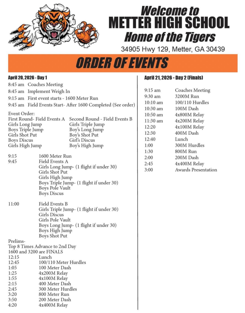 Region Track Meet Order of Events