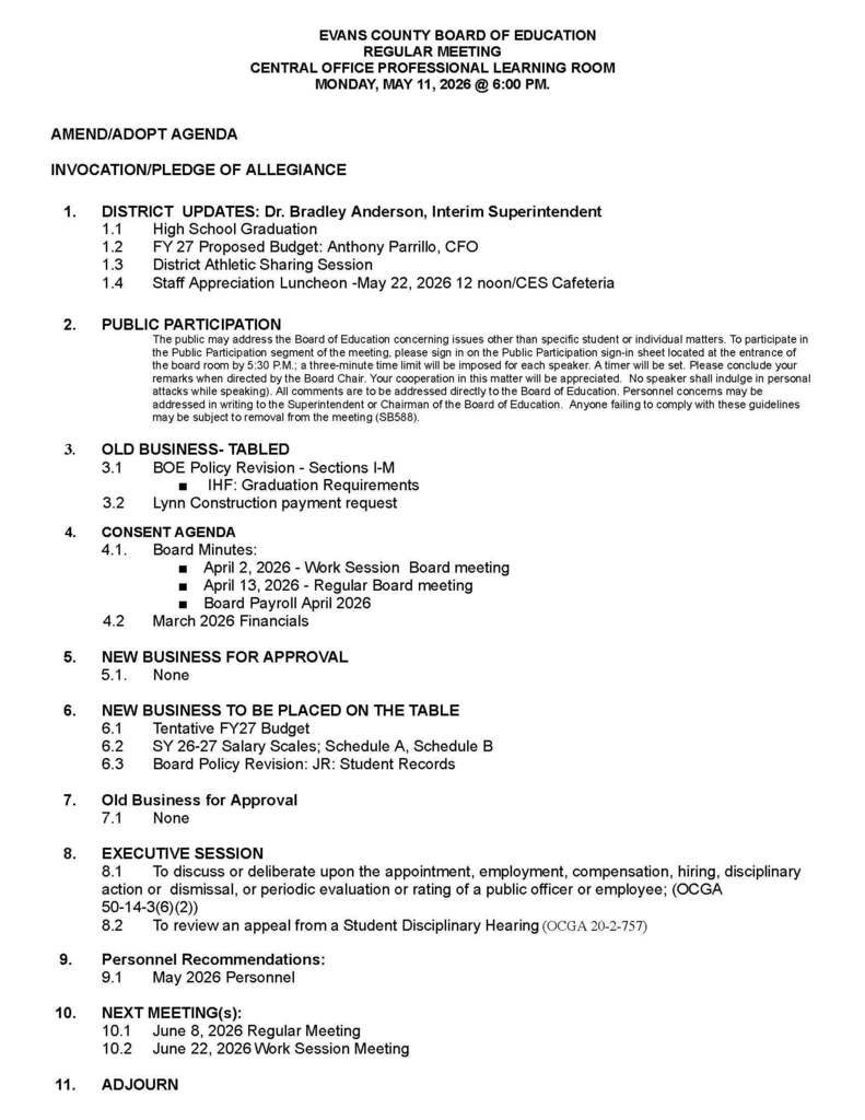 Regular Meeting Agenda