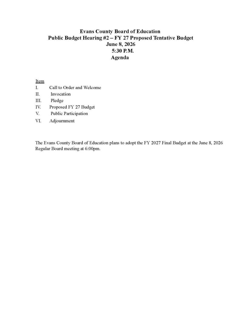Budget Hearing #2 Agenda
