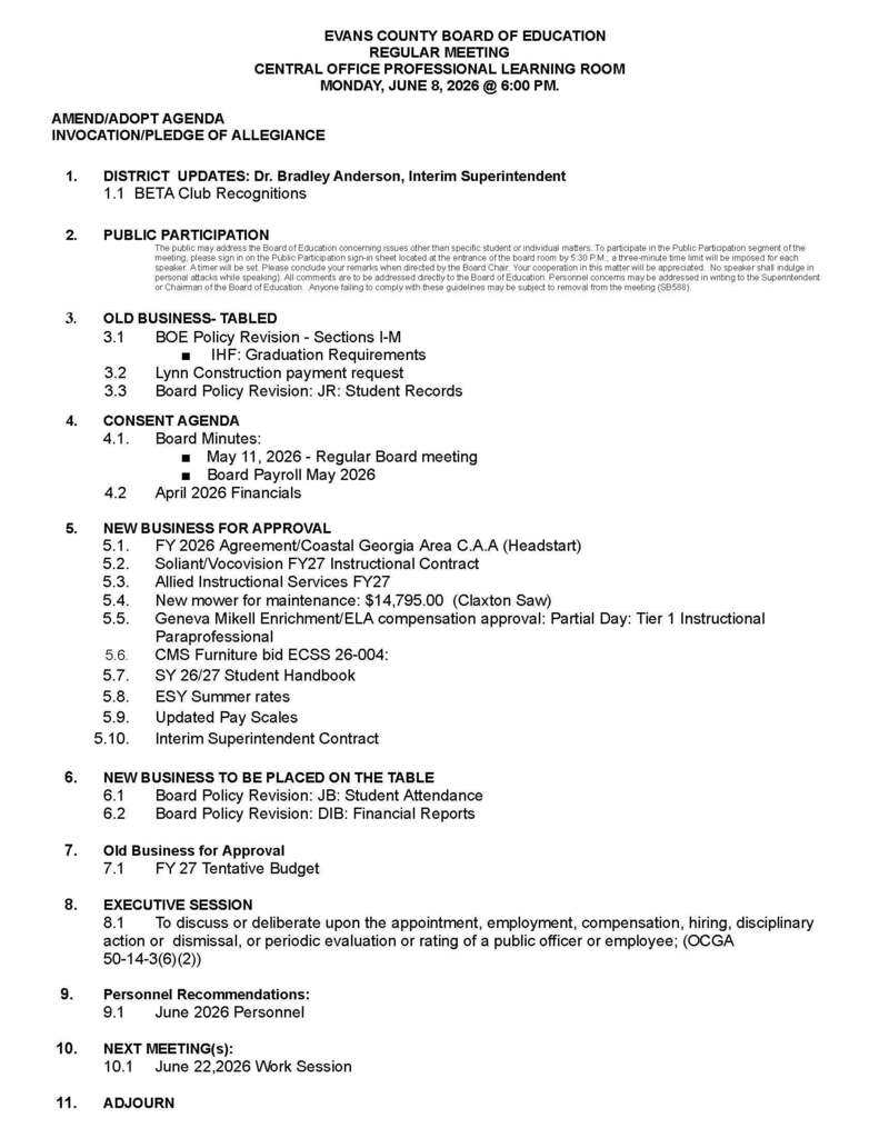 Regular Meeting Agenda