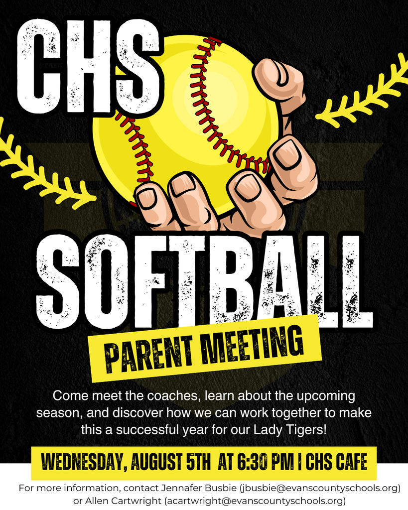 Image showing 🥎 CHS Softball Parent Meeting TONIGHT (Wednesday, August 5)- 6:30PM 🐅 Calling all CHS Softball parents! Join us for our Parent Meeting as we kick off an exciting season together. We'll discuss important information, team expectations, schedules, communication, and ways you can support our Lady Tigers throughout the year. Your partnership is essential to the success of our program, and we look forward to seeing you there! 📅 Date: Wednesday, August 5th 🕒 Time: 6:30 PM 📍 Location: CHS Cafeteria Let's work together to make this season one to remember. Go Tigers! 🥎