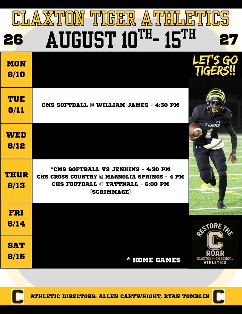 Claxton Tiger Athletics August Week 2