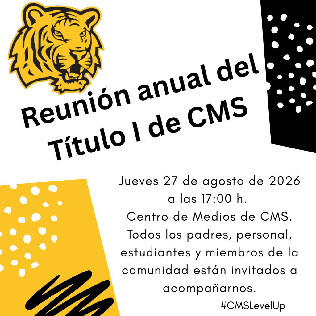 Image showing Spanish version of 🚀 Level Up Your Student’s Success: Annual Title I Meeting! 🎮 Game on! We are calling all parents, guardians, educators, students, and community members to join forces for our Title 1 Meeting. When we team up, our students gain the ultimate advantage. Come learn how we are unlocking new possibilities, ask questions, share your vision, and help our school community Level Up this year! 📍 Event Details When: Thursday, August 27th at 5:00 PM Where: CMS Media Center Thur Who: EVERYONE! Parents, staff, students, and community leaders are all invited to play a role. 🎮 What’s on the Agenda? Power up your knowledge as we explore key areas driving our school forward: 📚Academic Quests & Curriculum: Get the breakdown on our instructional strategies, learning standard expectations, assessments, and growth targets. 💰Funding Power-Ups: Discover how federal Title I funds are directly used to supply resources, tools, and support for our classrooms. 🤝Family Alliances: Explore ways you can stay engaged, partner with teachers, and participate in family programs throughout the school year. 💡Voice Your Vision: Offer your direct feedback, ask important questions, and help shape our educational focus for maximum student success. Your partnership is the ultimate code for student achievement—see you in the Media Center! #CMSLevelUp #Title1Meeting #FamilyEngagement #StrongerTogether