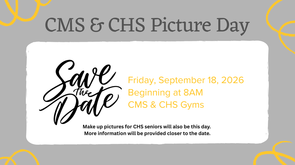 Image showing 📸 SAVE THE DATE: CMS & CHS PICTURE DAY! 😁✨ Tiger Nation, mark your calendars and get ready to bring your best smiles! 📷 🗓️ Date: Friday, September 18, 2026 ⏰ Time: Starting at 8:00 AM 📍 Location: CMS & CHS Gyms 🎓 Senior Note: Makeup picture day for CHS Seniors will also take place during this time! More details will be shared as the date gets closer. Let’s bring that Tiger pride and show off those bright Tiger smiles! 🐅🖤💛 Once a Tiger, always a Tiger! #OneRoar # LevelUp #ClaxtonTigers #PictureDay #CHSTigers #CMSTigers #OnceATigerAlwaysATiger #ClaxtonGA #TigerPride