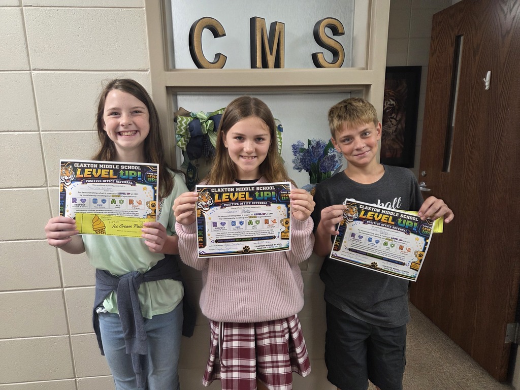Image showing 🎉 TRIPLE TIGER SHOUTOUT FOR LEVELING UP! 🐅⭐  Huge congratulations to Caleb Waters, Gabriella Glisson, and Campbell Hester for earning Positive Office Referrals!  All three of these outstanding students demonstrated true Tiger Pride by consistently following our CMS ROAR expectations. By putting in the Focus, Practice, and dedication to Learn and Improve, Caleb, Gabriella, and Campbell are helping our entire school community Level Up and Achieve greatness! 🏆✨  Keep leading by example and setting the bar high! 🙌  #ClaxtonMiddleSchool #CMSLevelUp #ROAR #PositiveOfficeReferral #TigerPride #LevelUp2026 #CMSExcellence #StudentSpotlight #FocusLearnPracticeAchieve