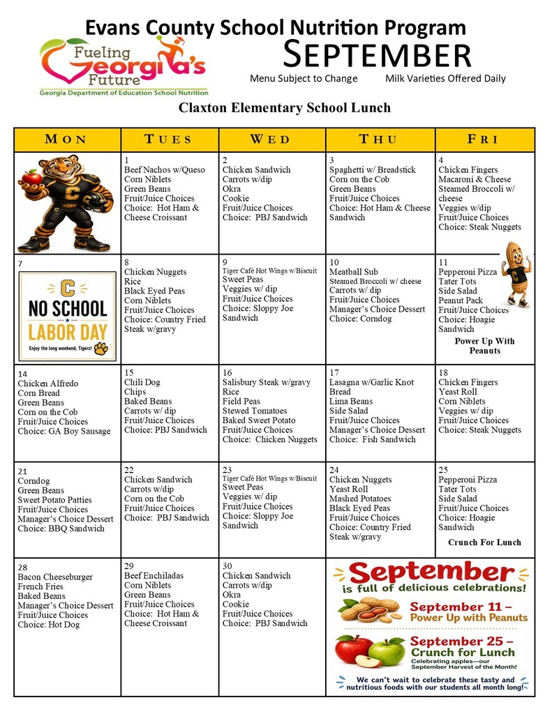 CES Lunch Menu