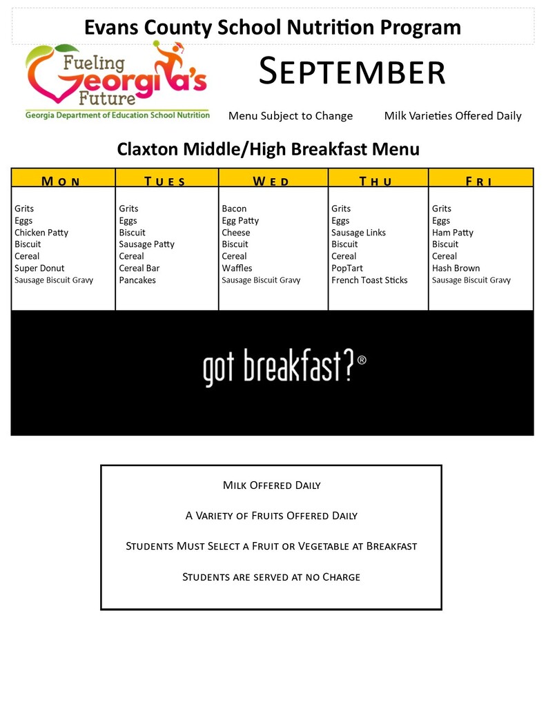 CMS CHS Breakfast Menu